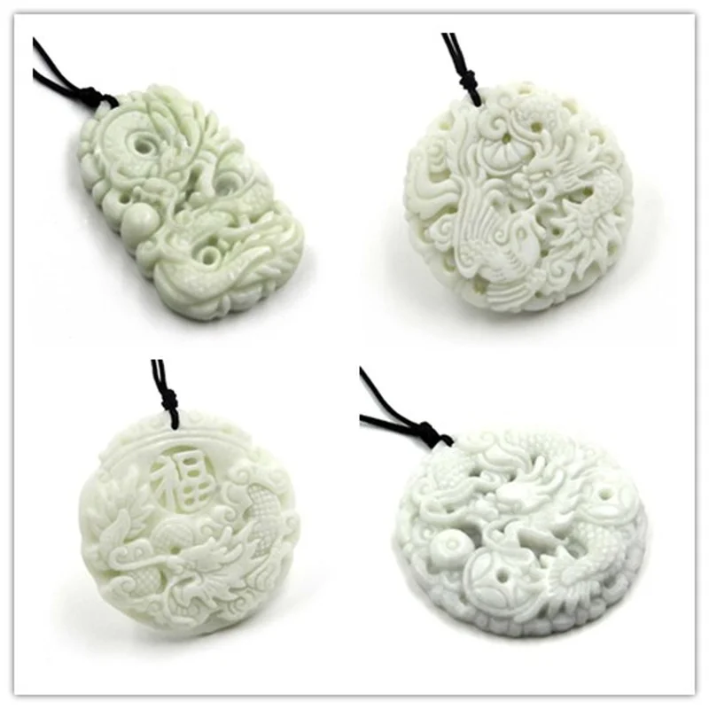 Women Accessories For Hand - Doğal Beyaz yeşim Ejderha Phoenix Kolye