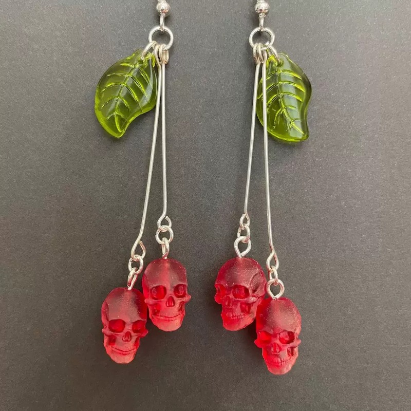 Women'S Vampire Accessories - Kadınlar için Gotik Kafatası Kiraz Küpeler