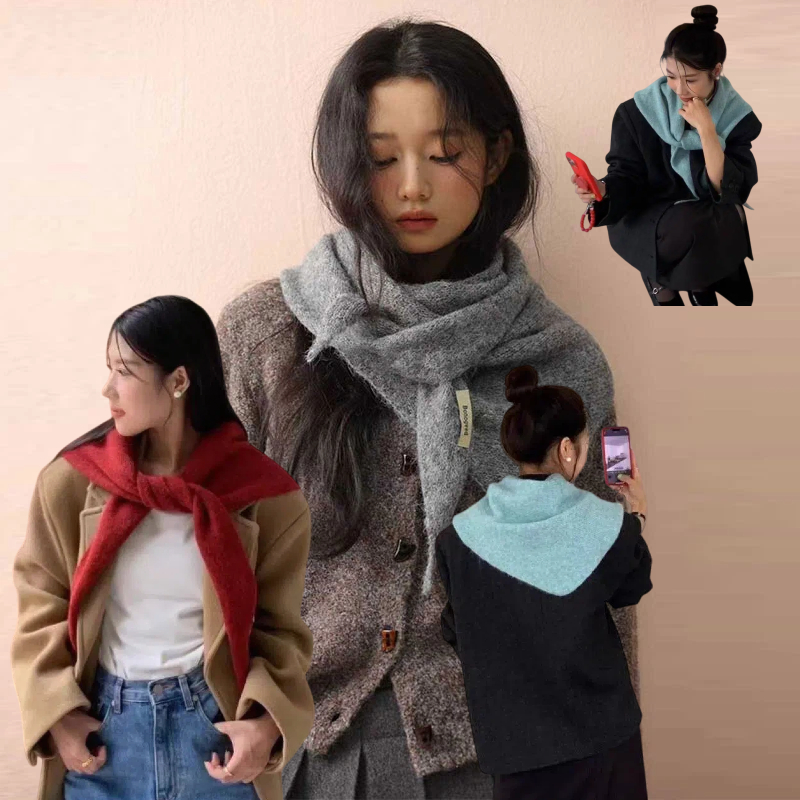 Women'S Korean Accessories - Kore Yün Örme Üçgen Şal Kış