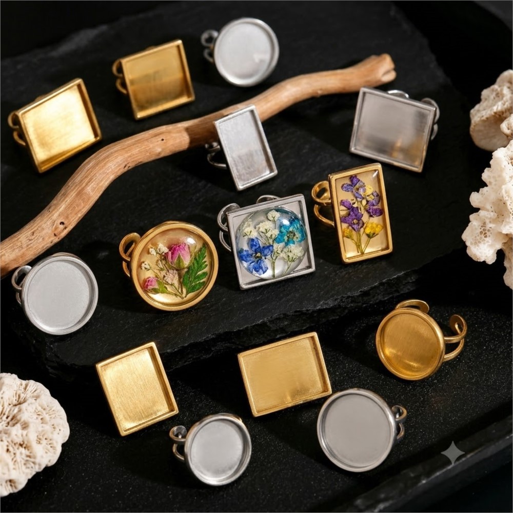 Ring Set Adjustable - 2 adet Paslanmaz Çelik Kare Düz